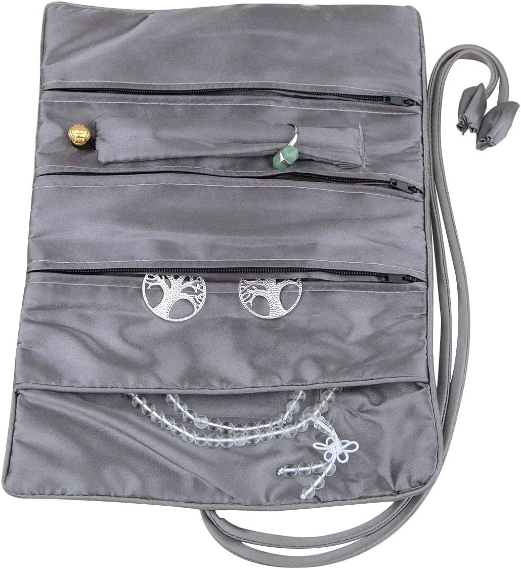 KYEYGWO Chinese Embroidery Travel Jewelry Roll with Flowers and Bird Embroidery - Image 5