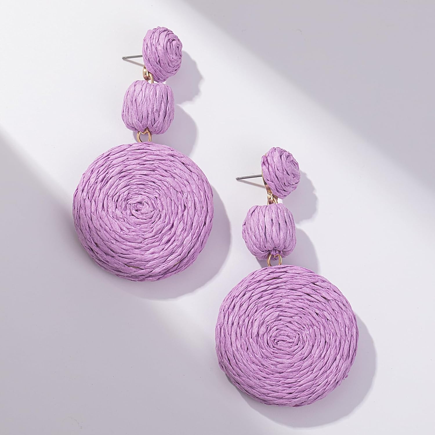 Statement Raffia Boho Round Dangle Ball Earrings - Cute Handmade Summer Bohemian Dangling Jewelry for Women - Image 3