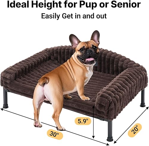 Miniatura 2 de Veehoo Cama elevada para perro con cojín de respaldo, cama de felpa para perros pequeños, gatos, cuna elevada lavable para mascotas con pies