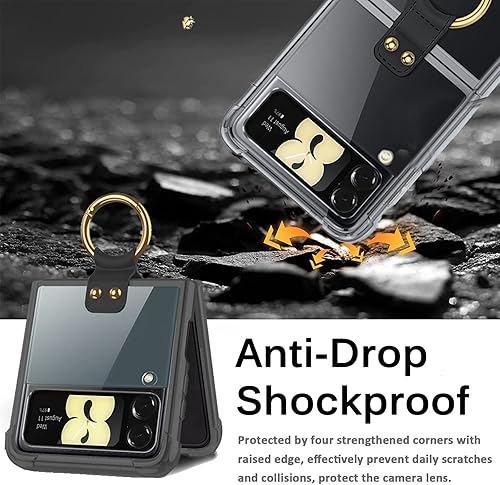 Miniatura 5 de Miimall Funda compatible con Samsung Galaxy Z Flip 4 con anillo, lápiz de capacitancia con soporte de anillo, cubierta trasera de TPU suave