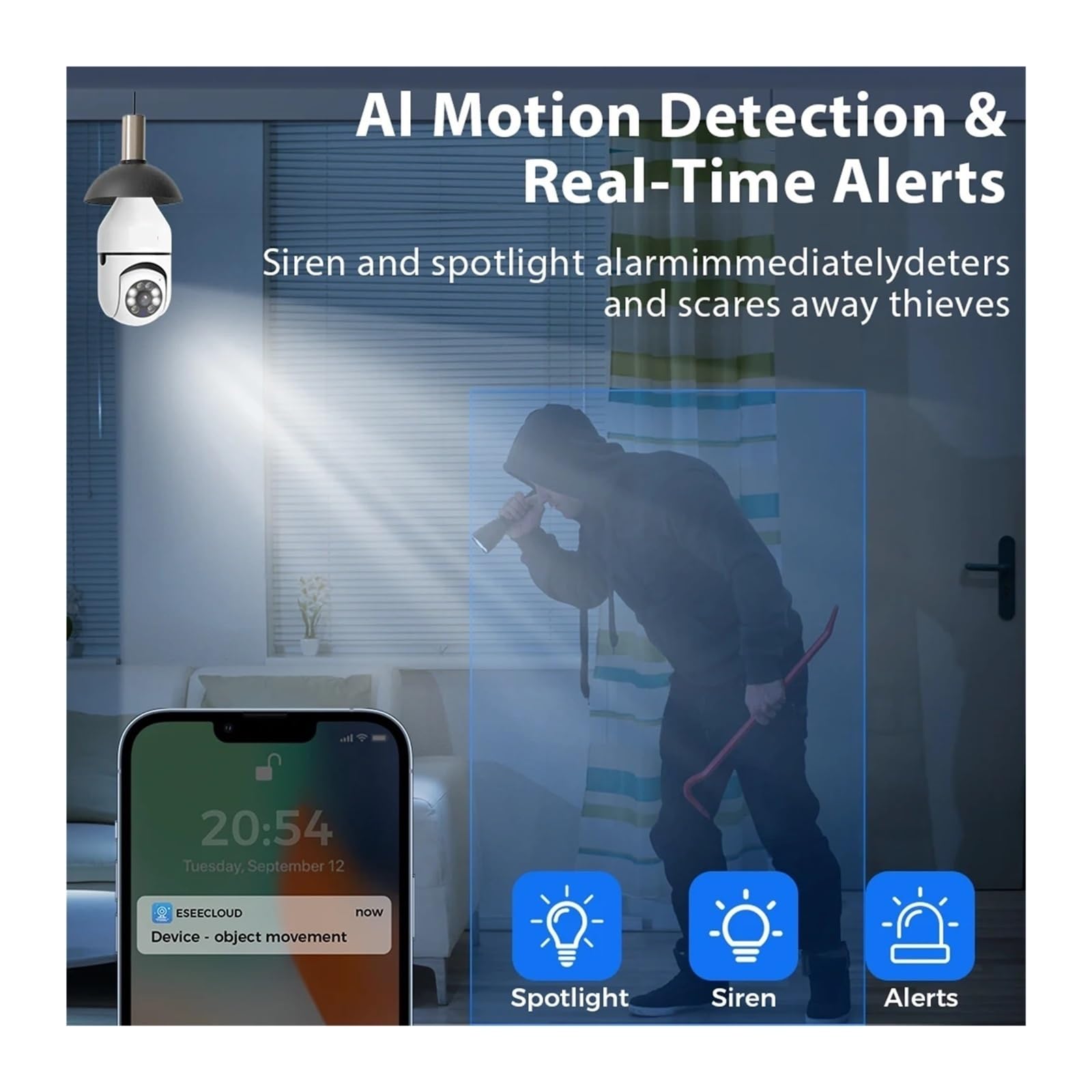 Caméra de sécurité Domestique, Ampoule De Caméra Caméra Vision Nocturne Suivi Audio Bidirectionnel Surveillance sans Fil(2PCS NO SD Card)