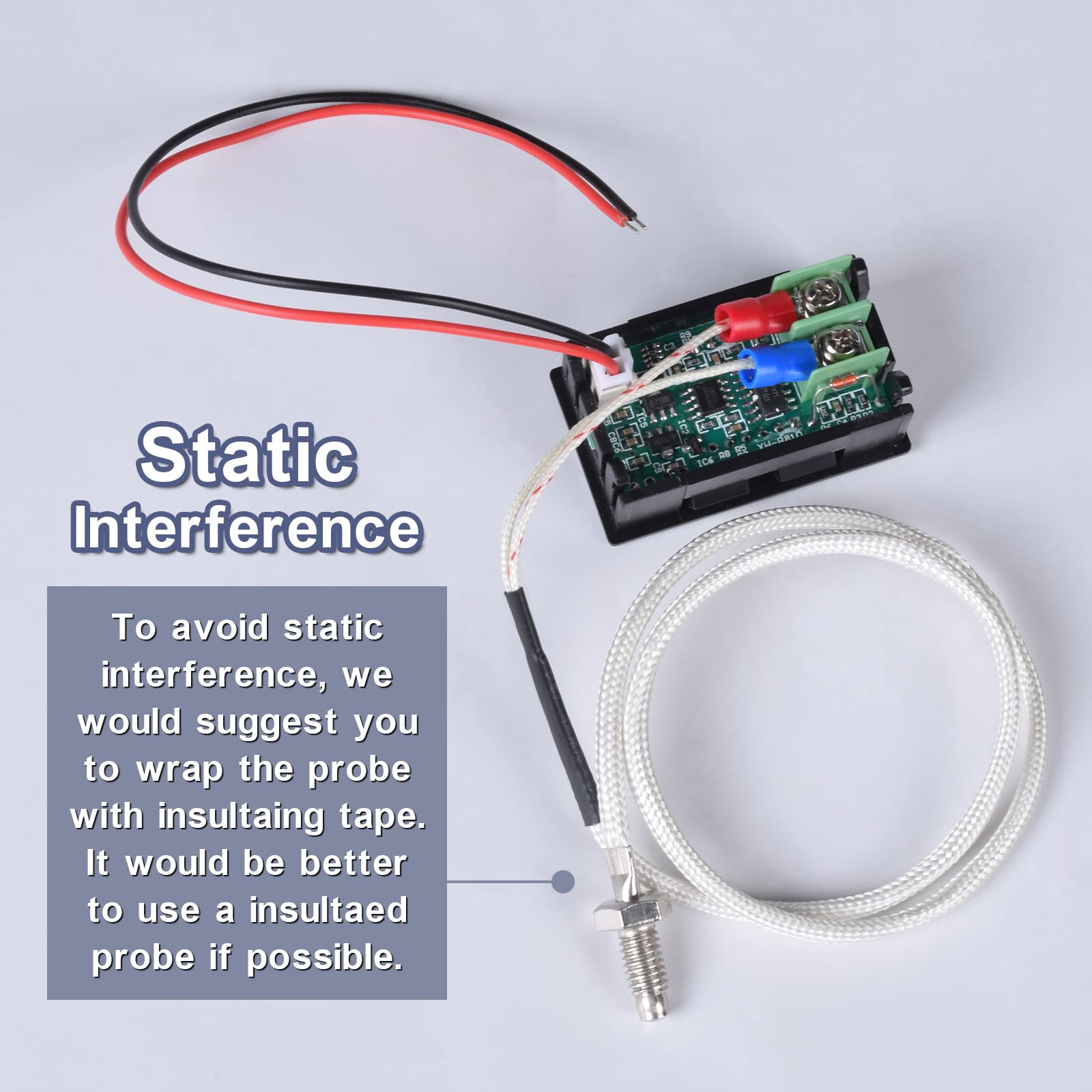 Termometro Digitale Industriale 12V con Sonda Impermeabile Tipo-K -30-800℃ Rosso