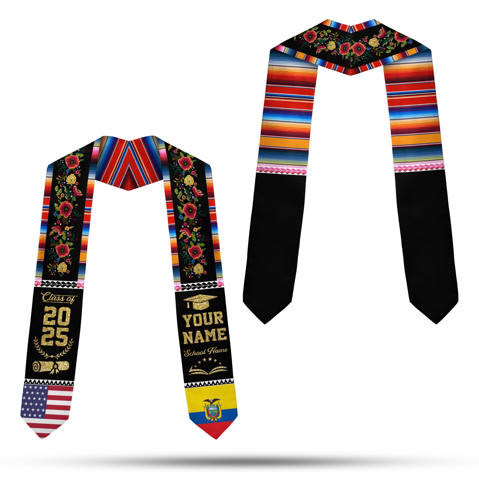 MonkeyVan Ecuador Graduation Stole, Ecuadorians American Flag Graduation Sash 2025, Ecuadorians Graduation Sash Style 2