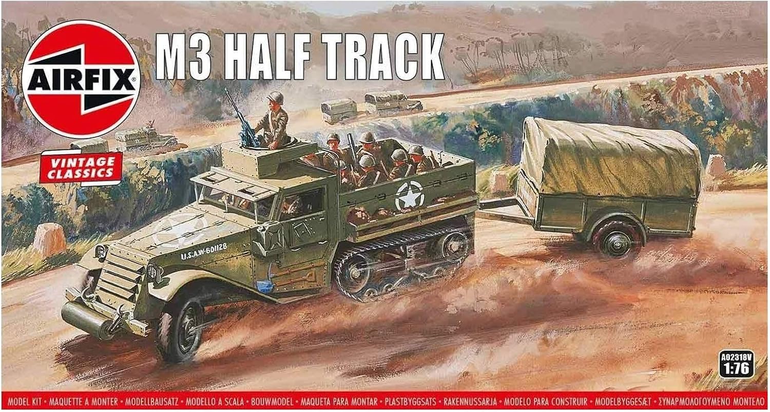 Airfix Model Tank - A02318V M3 Half-Track, Plastic Model Kits for Adults & Kids 8+, 1:76 Scale, Skill Level 2, WW2 Theme Military Models, World War 2 Tanks