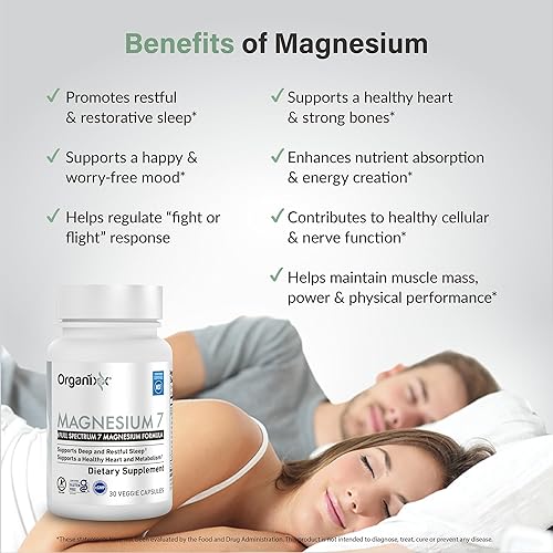 Miniatura 4 de Organixx Suplemento de glicinato de magnesio para apoyar el sueño, la salud muscular y cardíaca, complejo de magnesio de 7 tipos con vitamina B6,