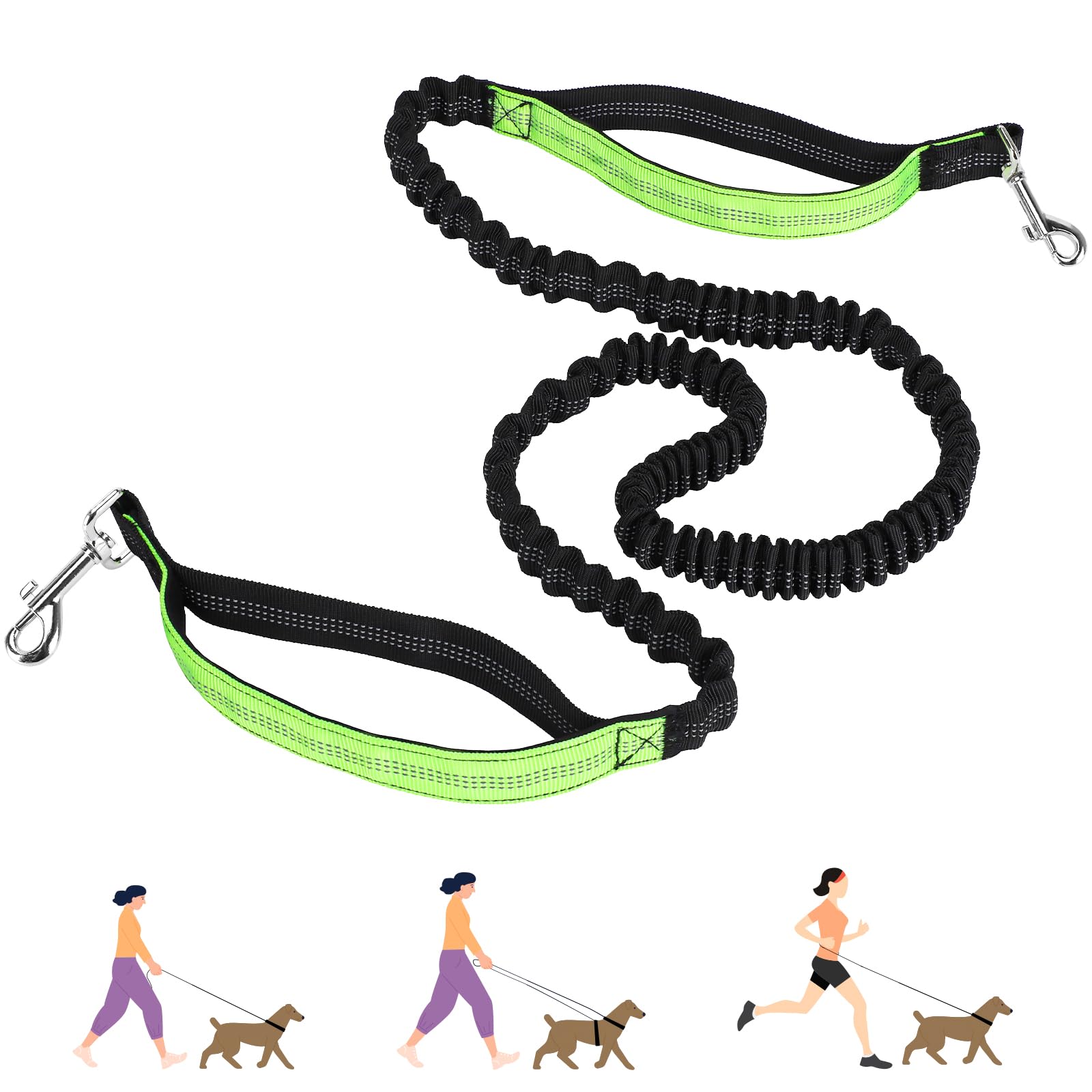 Euqvunn 3-in-1 Doppelte Gepolsterte Griffe Hundeleine – 1,6m bis 2,2m, Elastische Joggingleine Hunde Zubehör für Mittelgroße Hunde, Ideal für Laufen, Spazierengehen, Wandern & Reisen