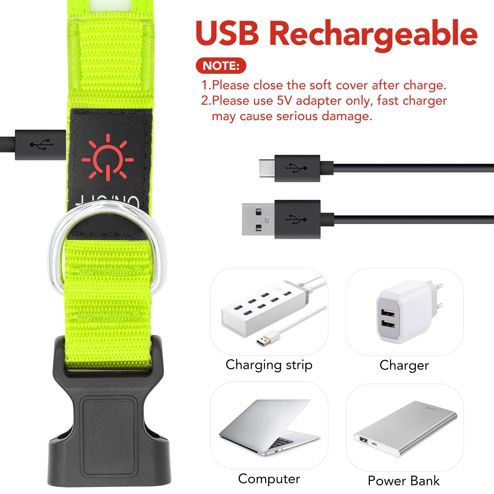 VIZPET Collar LED para perro, collar de perro iluminado ajustable de seguridad brillante | Collares de luz superbrillantes recargables por USB para perros (mediano, verde)