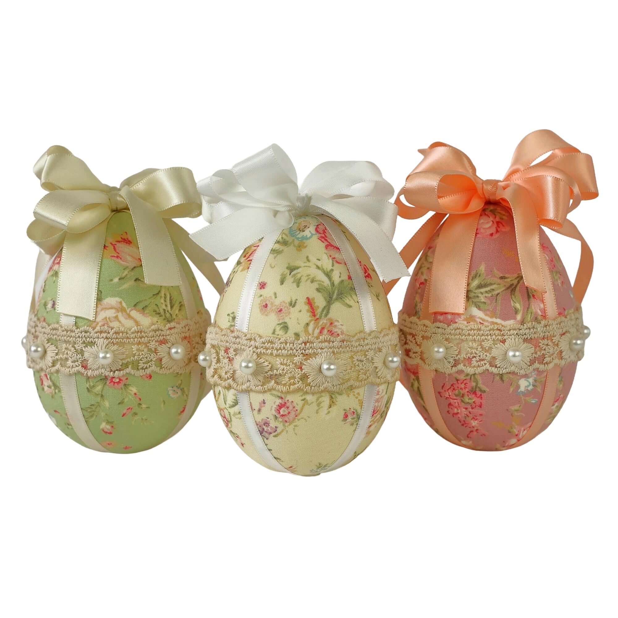 Hanging Easter Tree Ornaments, Shabby Chic Easter Gift for Her, Set of 3 Handmade Fabric Egg Decorations, Spring Floral Home Accessories