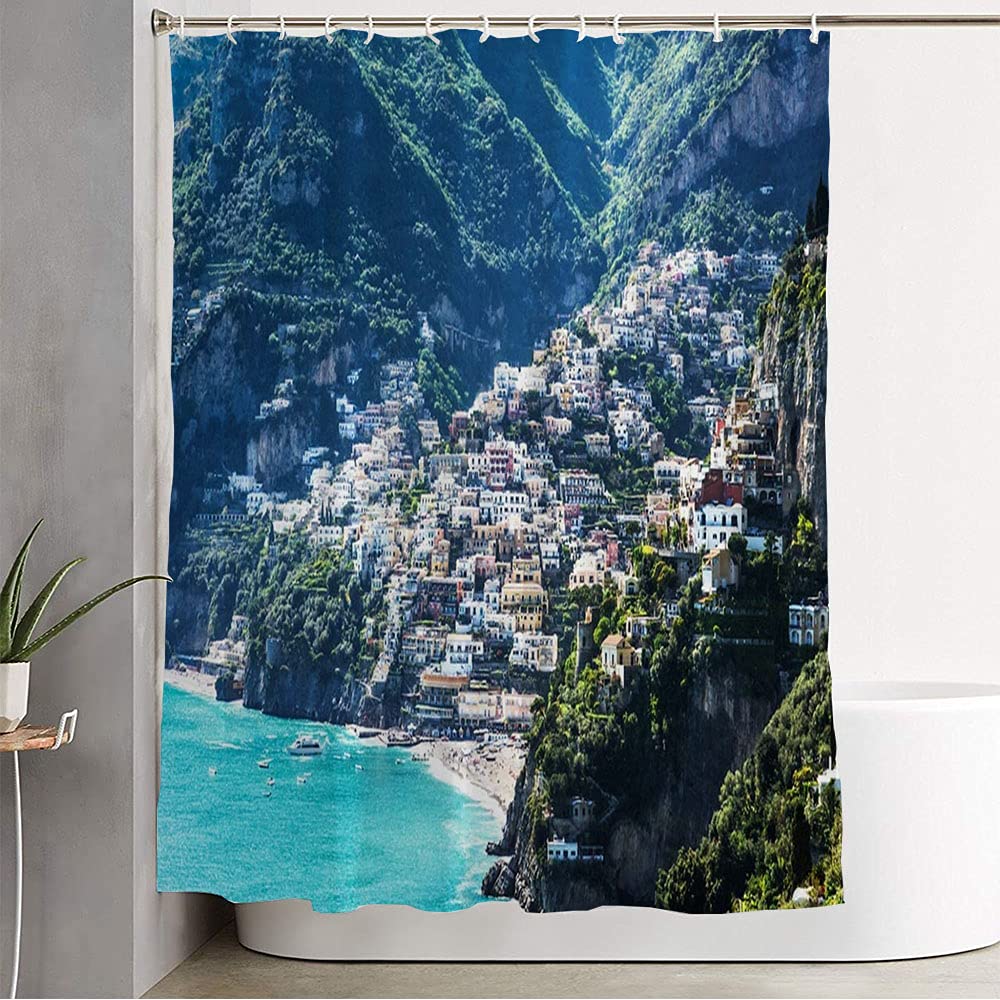 Bathroom Shower Curtain Sorrento Typical Old Town Amalficoast Italy Amalfi Day Positano Sunlight Bay Beach Naples Rustic Fabric Bath Curtain Waterproof Bathroom Curtain 60" x 72"
