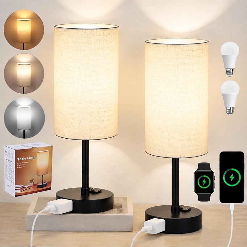 ZJOJO Table Lamp Set of 2, 13.8" Bedside Small Lamp for Bedroom Nightstand