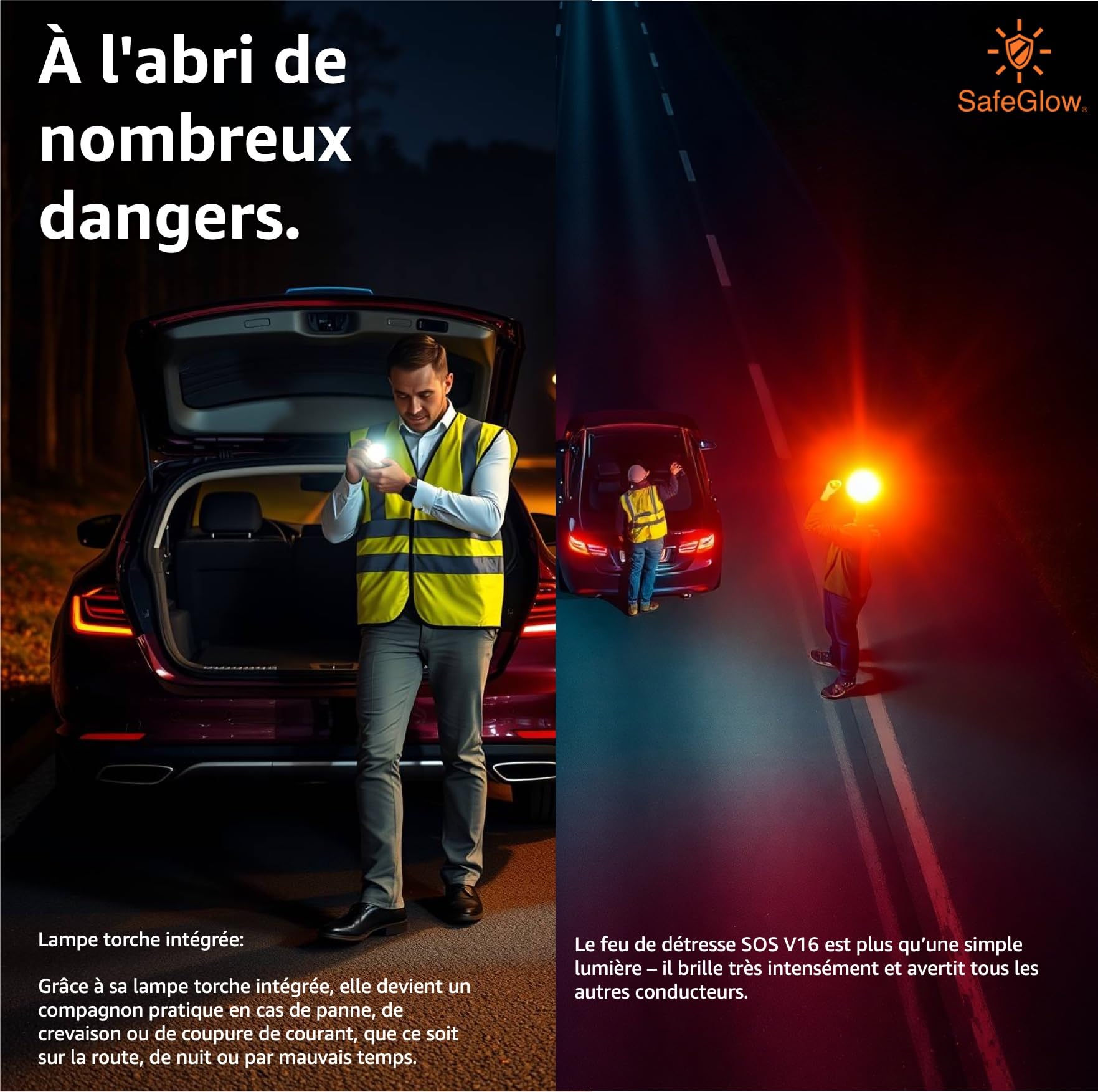 Lampe d’avertissement V16 2026 homologuée IDIADA n° PC21020060 – Triangle de signalisation – Triangle de panne – Homologation UE – Pour voiture et moto