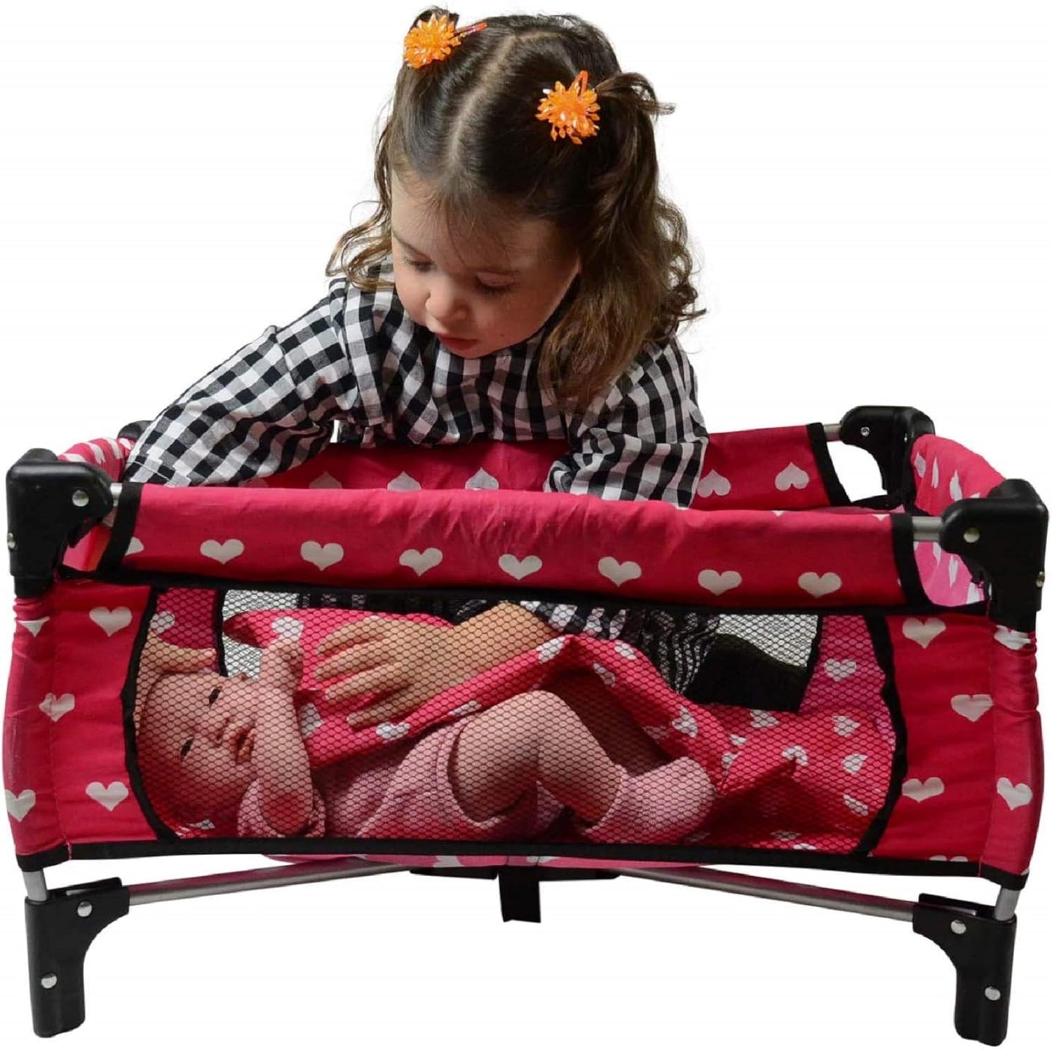 Doll Fold n' Store Pack N' Play - Doll Play Yard with Cute Hearts Design