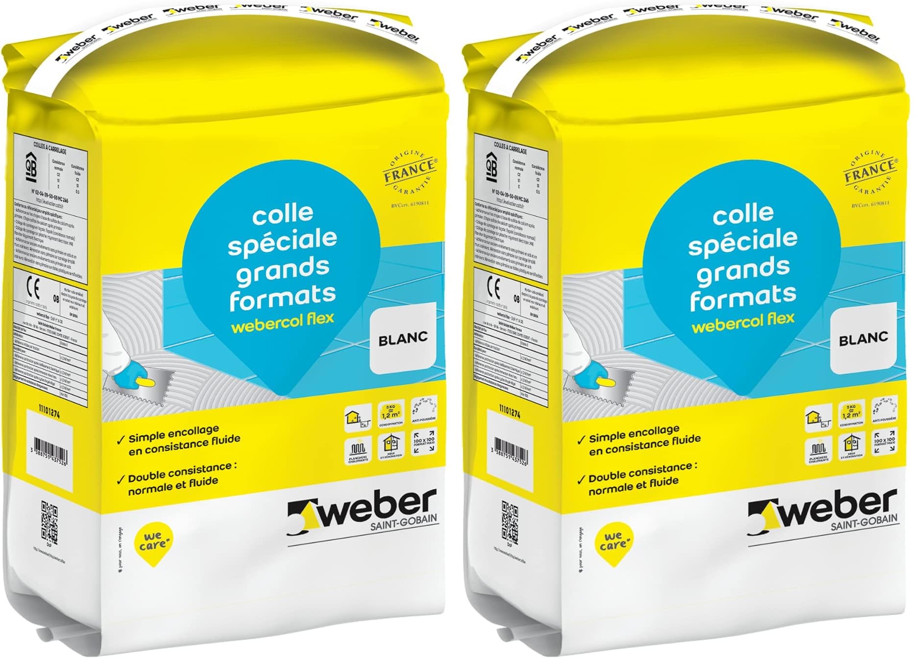Colle carrelage blanc WEBERCOL FLEX évitez les fissures sur sol chauffant