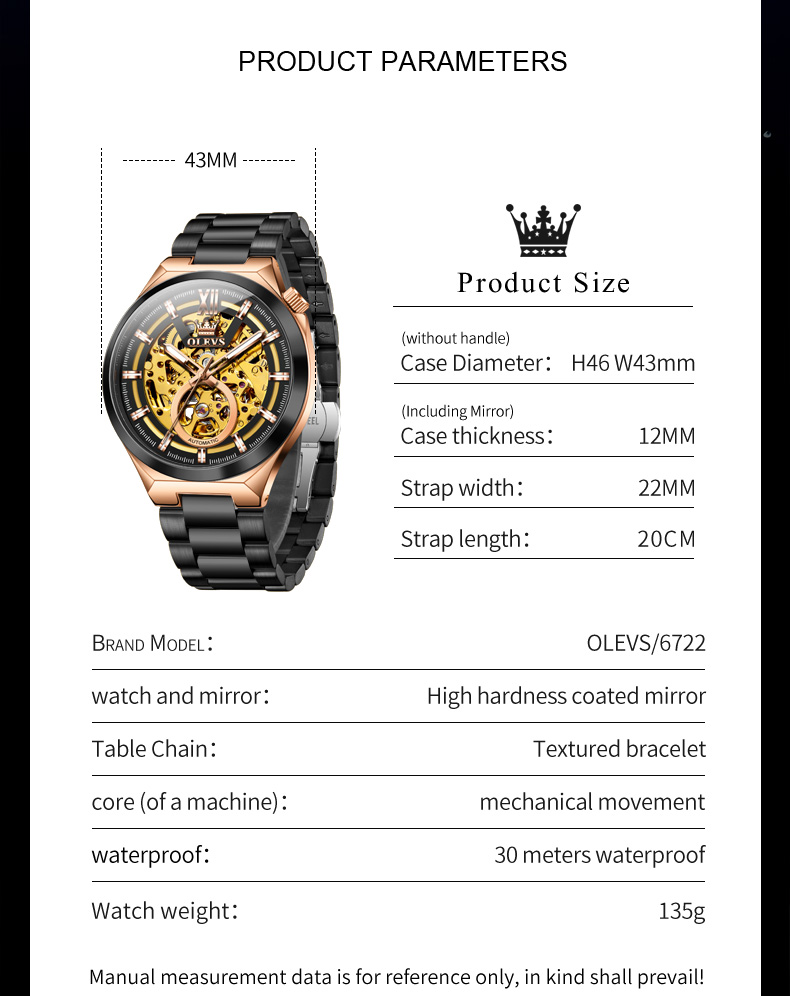Image of OLEVS Mens Skeleton Watches Automatic Self Winding Mechanical Designer Luxury Dress Stainless Steel Waterproof Original Wrist Watches for Men