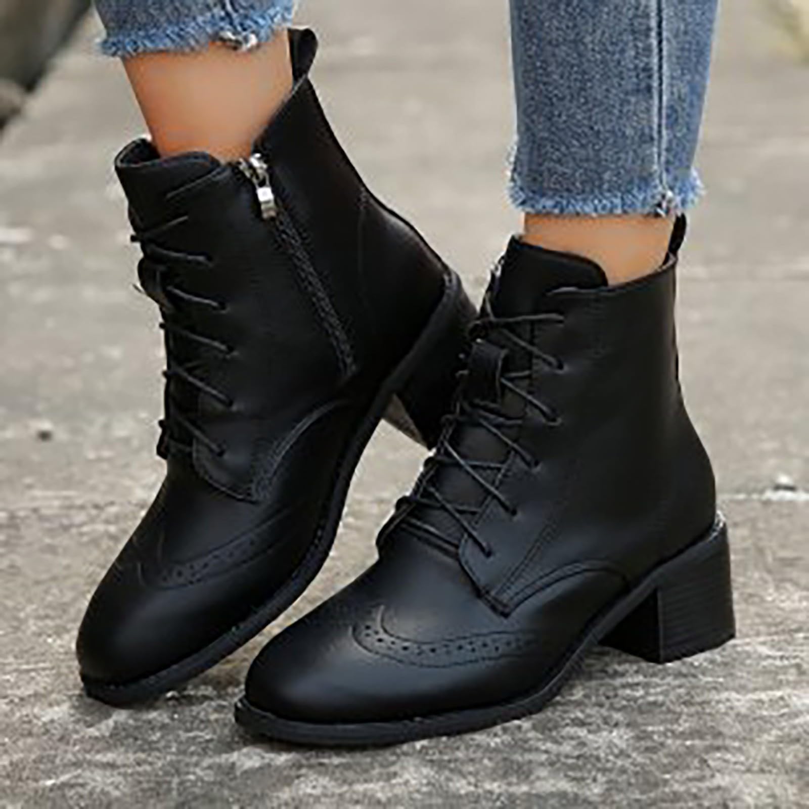 Bottes courtes pour femme - Doublées élégantes avec talon fin - Bottines vintage à bout rond - Bottes western tendance - Bottes de loisirs noires confortables