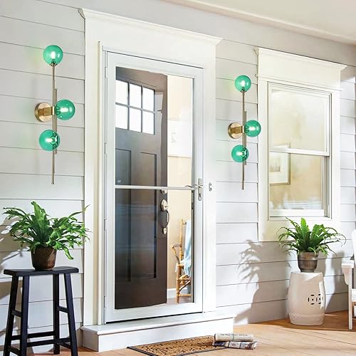 Miniatura 9 de BOKT Moderno aplique de pared con globo de 3 luces para baño, lámpara de pared contemporánea de tira larga dorada, minimalista, espejo de cristal