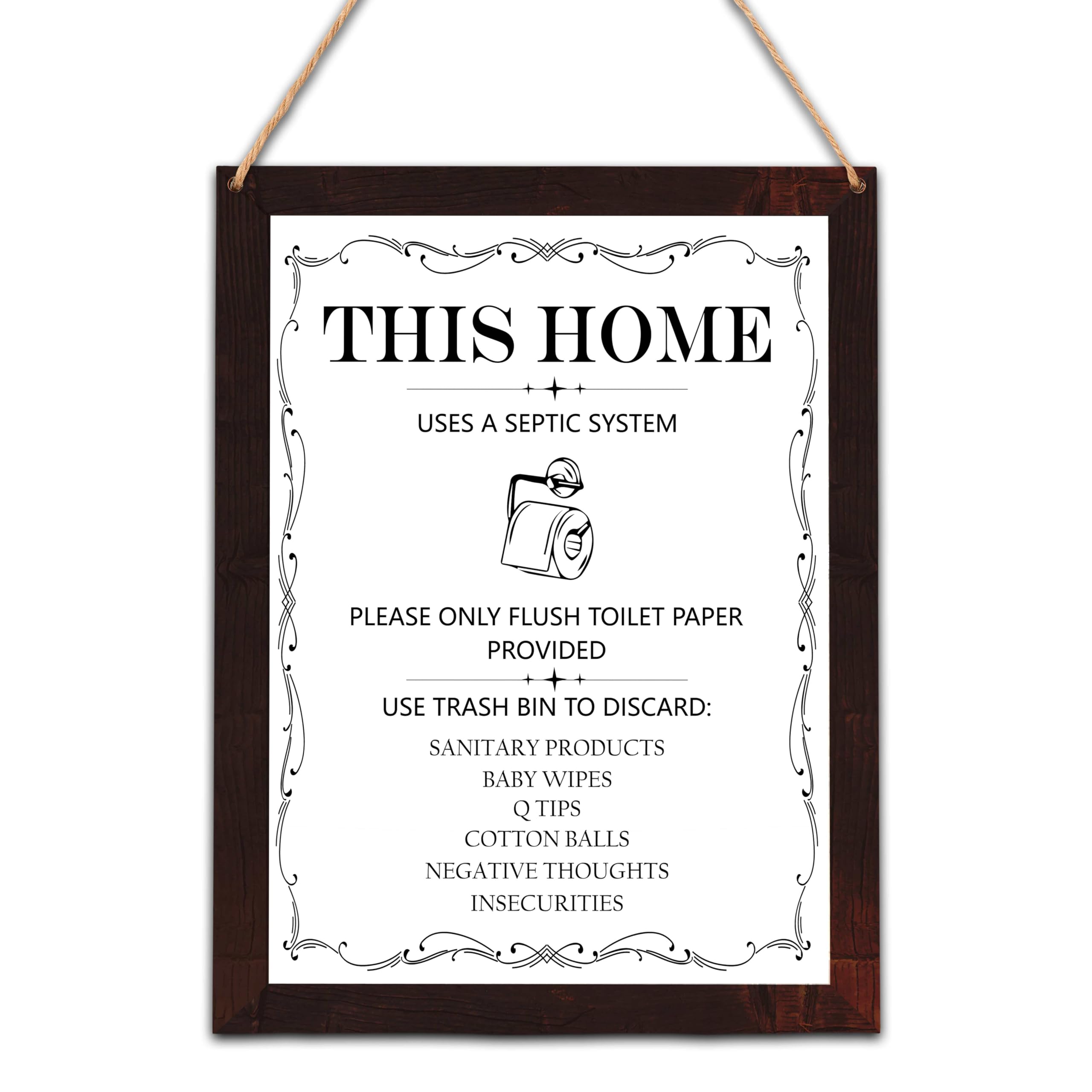 Bathroom Rules Wall Decor for Farmhouse Home Restroom - This Home Uses A Septic System Wooden Hanging Sign - Rustic Funny Toilet Rules Wall Art Decor - Artwork Decorations for Bathroom Toilet (B04)