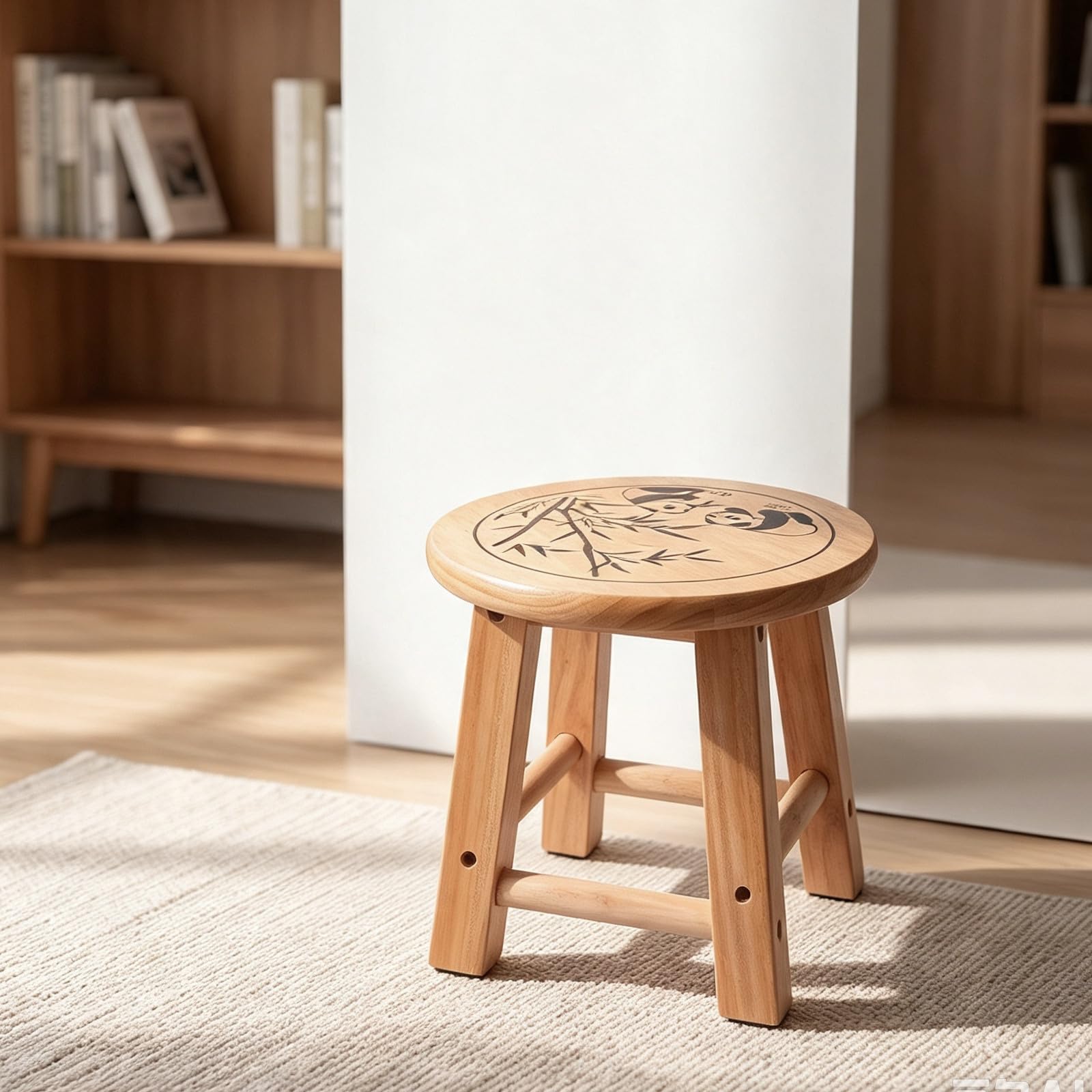 Toyvian Taburete Infantil de Madera con Patrón Panda, Ligero y Resistente