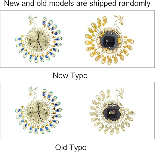 Miniatura 8 de Reloj de pared moderno de metal, gran 3D en forma de pavo real, reloj colgante decorativo montado en la pared, sin tictac, reloj silencioso de pavo