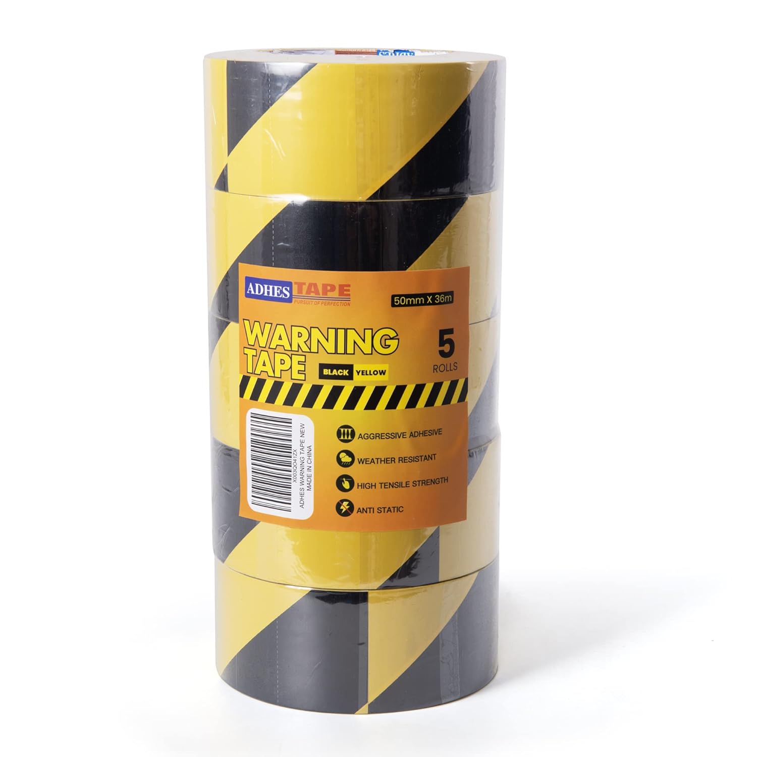 ADHES Black and Yellow Safety Tape, 5 Rolls x 2 Inch x 108 Feet Warning & Hazard Tape, Weather-Resistant Caution Tape Roll for Marking Walls, Floors, Pipes and Equipment