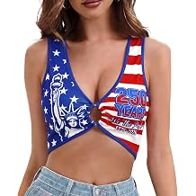 Zoooyawn 250th Anniversary Crop Top American Flag Women 4th of July Sleeveless Sexy Tops USA Patriotic Deep V Neck Crop Top