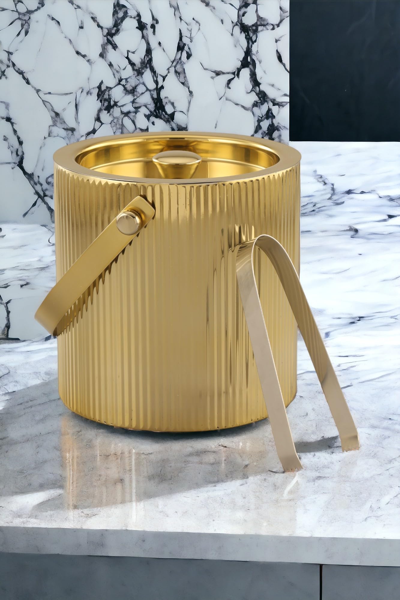 GRD International Vertical Ribs 'Satin Brass' Stainless Steel 'Ice Bucket' Made in India by GRD International 3