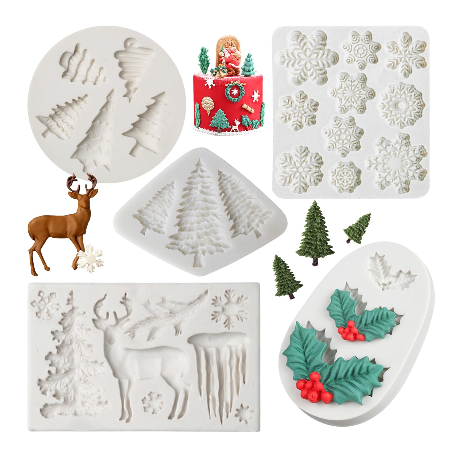 Amazon.com: Christmas Fondant Mold Set of 5 Pieces- 3D Snowflake ...