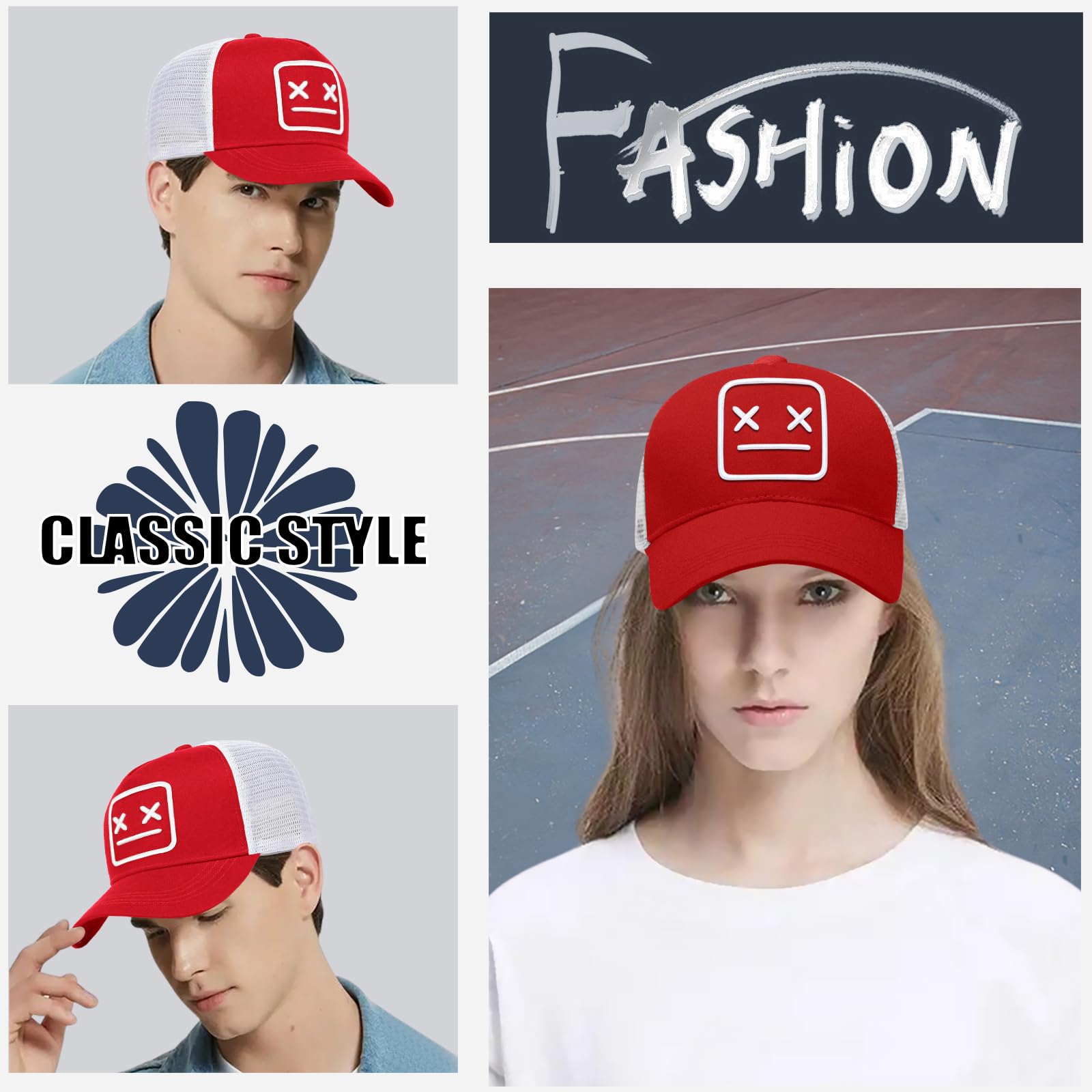 Enwokran Męska czapka bejsbolowa Quirky, dziwaczny haft, kapelusze, uniseks, hip-hop, czapka z daszkiem, regulowana tylna strona z siatki, ochrona przed promieniowaniem UV, sport, podróże, na