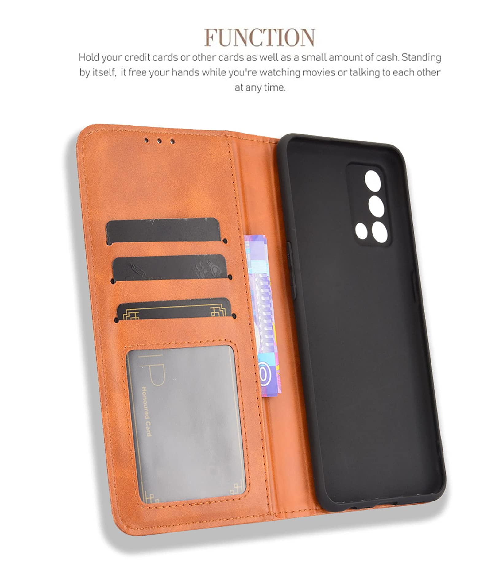 GOKEN Cover per Oppo A74 4G, Custodia Folio in Pelle Flip Wallet Libro Case con Portafoglio, Premium PU/TPU Magnetica Cover con Supporto di Stand/Carte Slot (Marrone