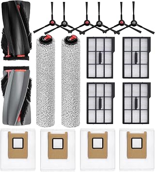 17-Pack Replacement Parts Kit Compatible with eufy E28 Omni / E25 Omni Robot Vacuum Cleaner Includes Main Brush, Roller Mops, Side Brushes, HEPA Filters & Dust Bags