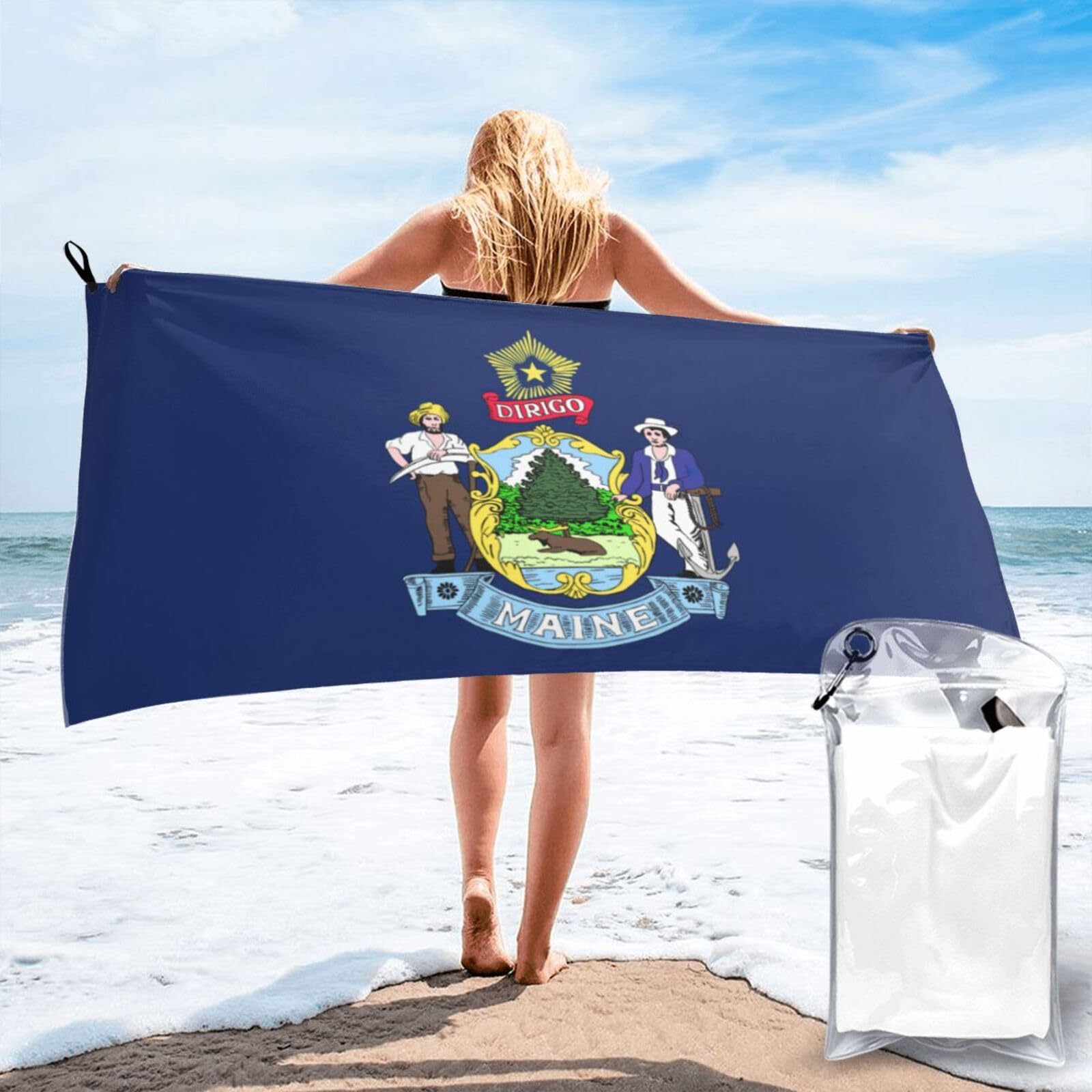 DIEzig Maine State Flag Print Beach Towel Fast Dry Thin For Holiday Vacation Cruise Gym Swimmers