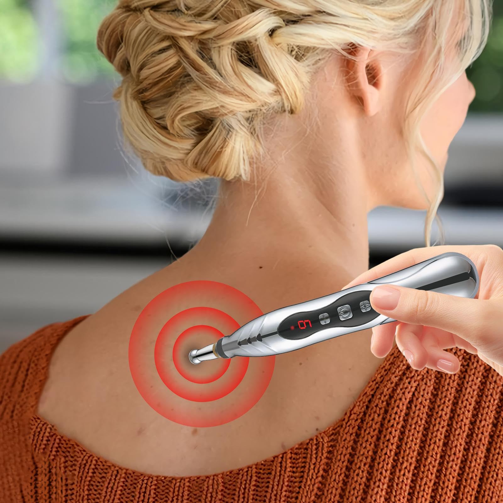 Electric Massage Pen, Rechargeable Acupunctures Tool, Trigger Point Stimulator, Muscle Relief Device, Meridian Therapys Massager, Portable Size, Home Travel Use, 18.3x2.5cm ABS
