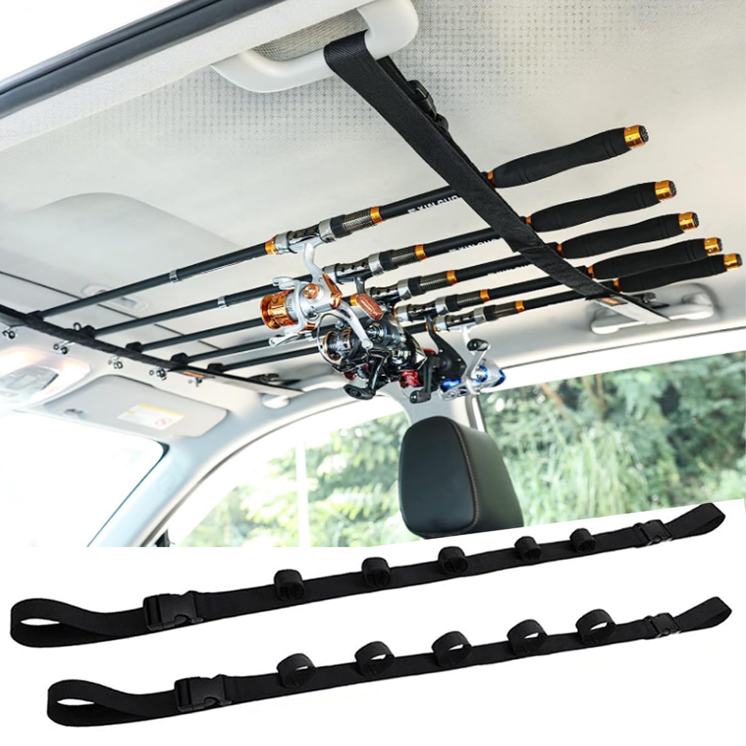 Lot de 2 Supports Canne pour Voiture, Support de Canne à Pêche pour Voiture, Porte-Canne à Pêche de Voiture, Sangle de Canne à Pêche pour Véhicule, pour Voiture Wagon, Camion, SUV