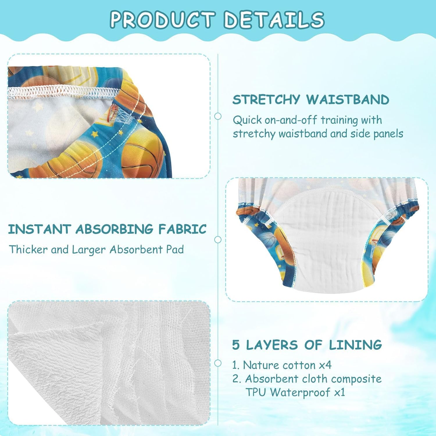 Potty Training Underwear 3 Packs Basketball Soft Toilet Training Pants for Toddler Girls Boys 2T