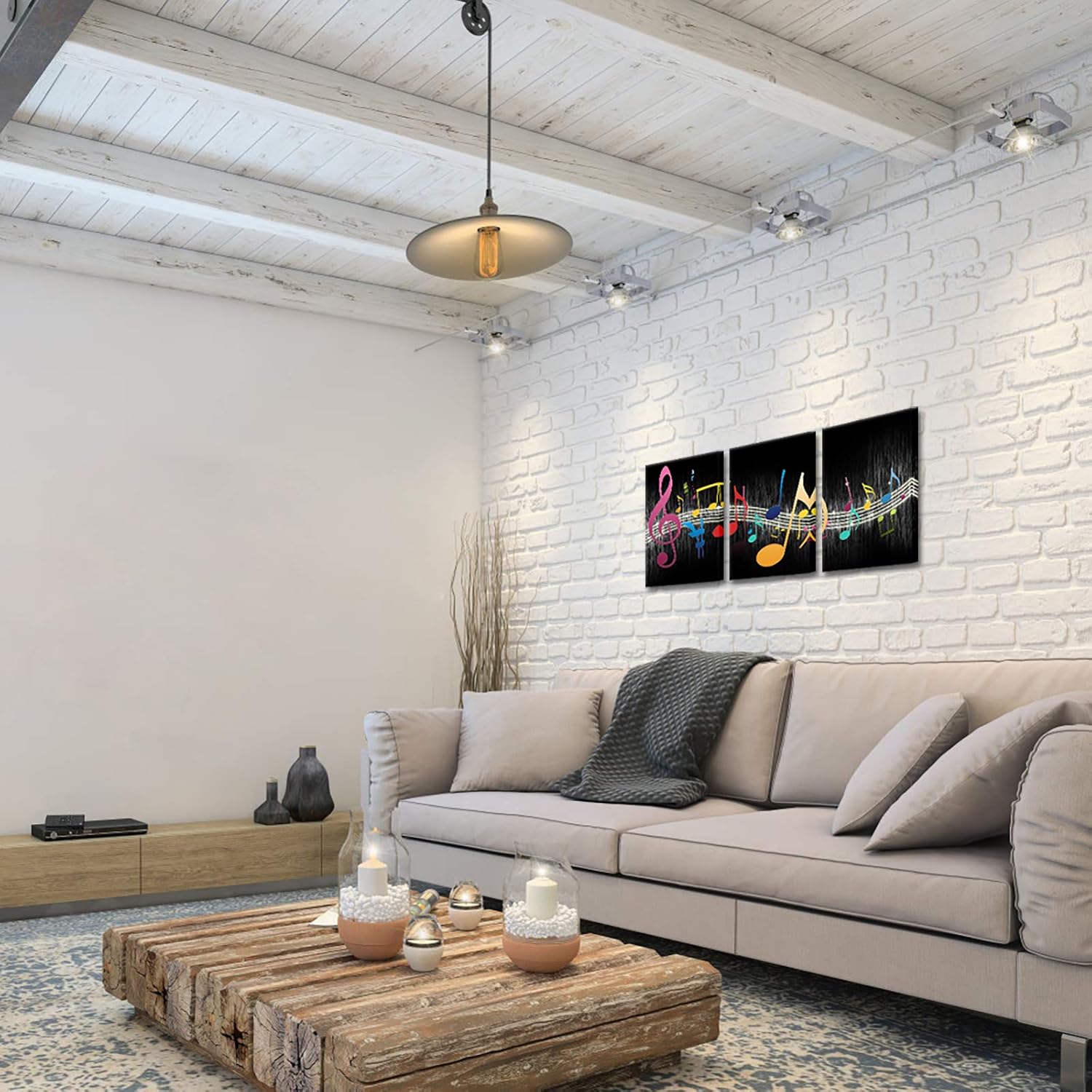 Biuteawal - Music Wall Art Modern Musical Note Canvas Prints Stretched and Framed Beautiful Notes Beating on Staff Picture Decor Artwork for Party Home Living Room Bedroom Ready to Hang