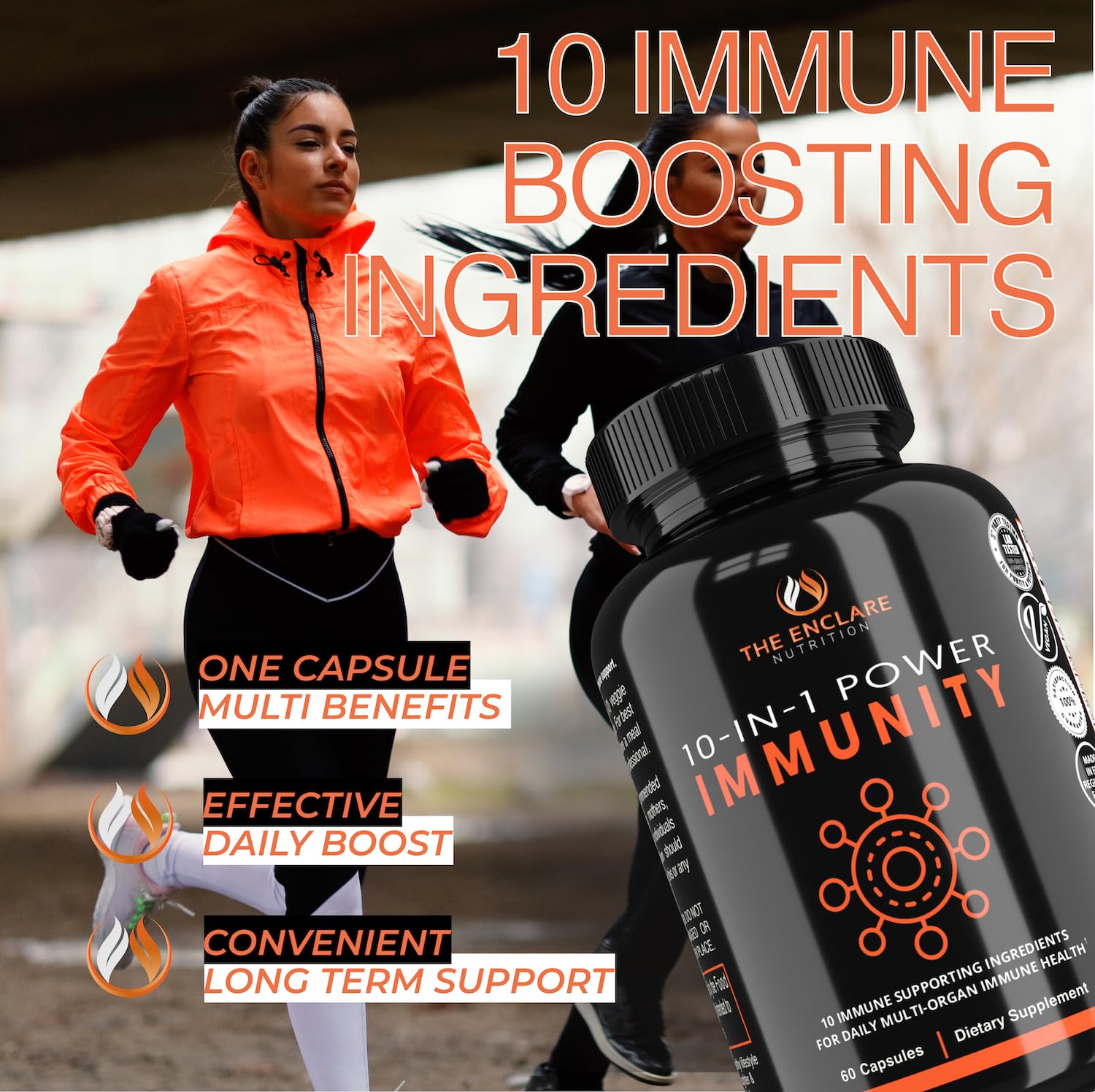 Enclare 10-in-1 Immune Support Supplement for Adults with Elderberry, Vitamin C and Zinc, Echinacea, Turmeric, Ginger - Powerful Immunity Booster Defense Vitamins, Made in USA 60ct (1) — Amazon image 4