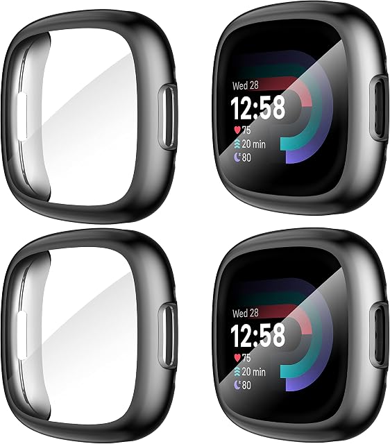 Diruite 4-Pack Cover for Fitbit Versa 4/Sense 2 Screen Protector Case, HD Shockproof Soft TPU Full Protection Screen Protector Case for Fitbit Versa 4/Sense 2 Protective Case [Scratch-Resistant]