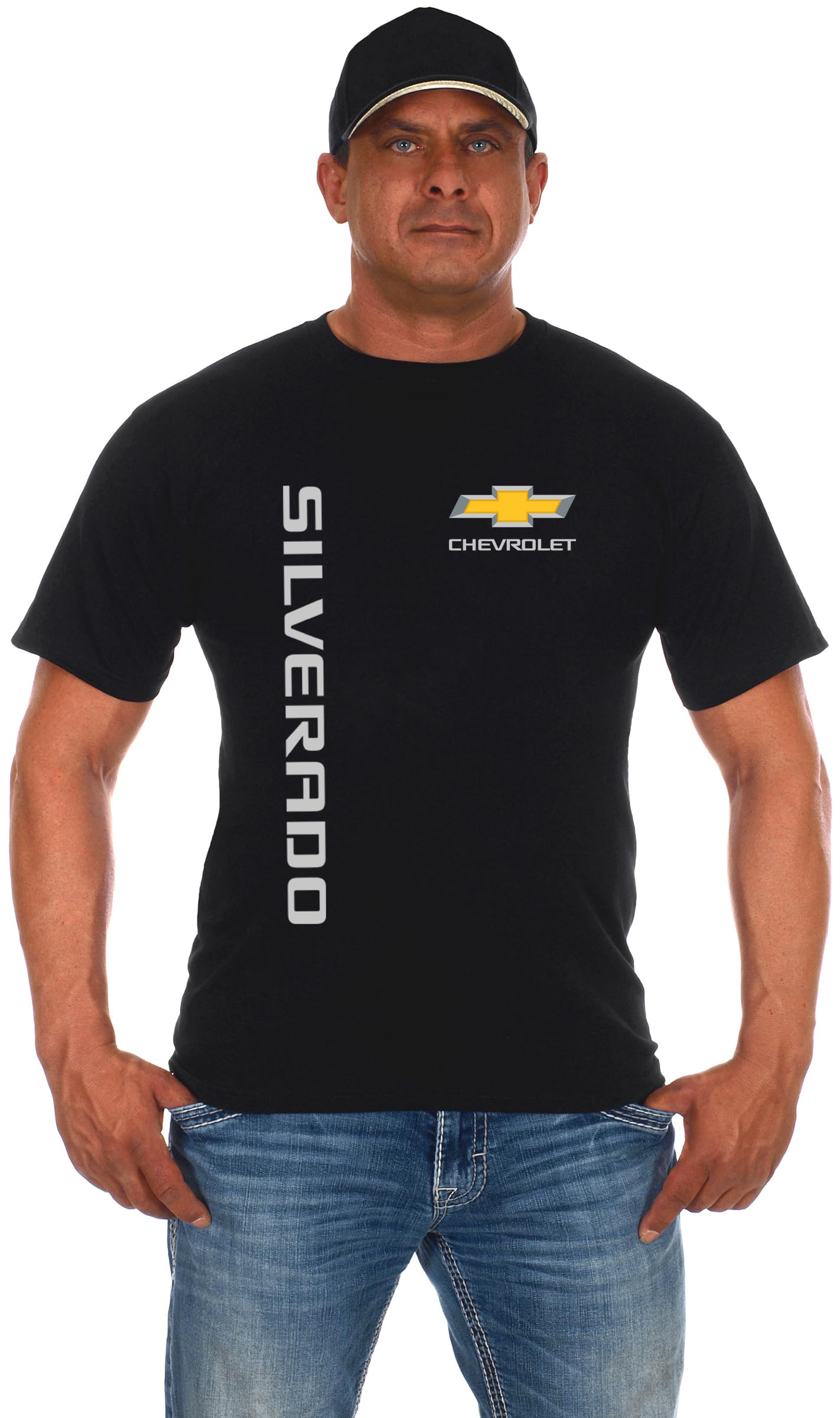 JH Design Men's Chevy Silverado Truck Classic Black T-Shirt Short Sleeve Crew Neck Shirt