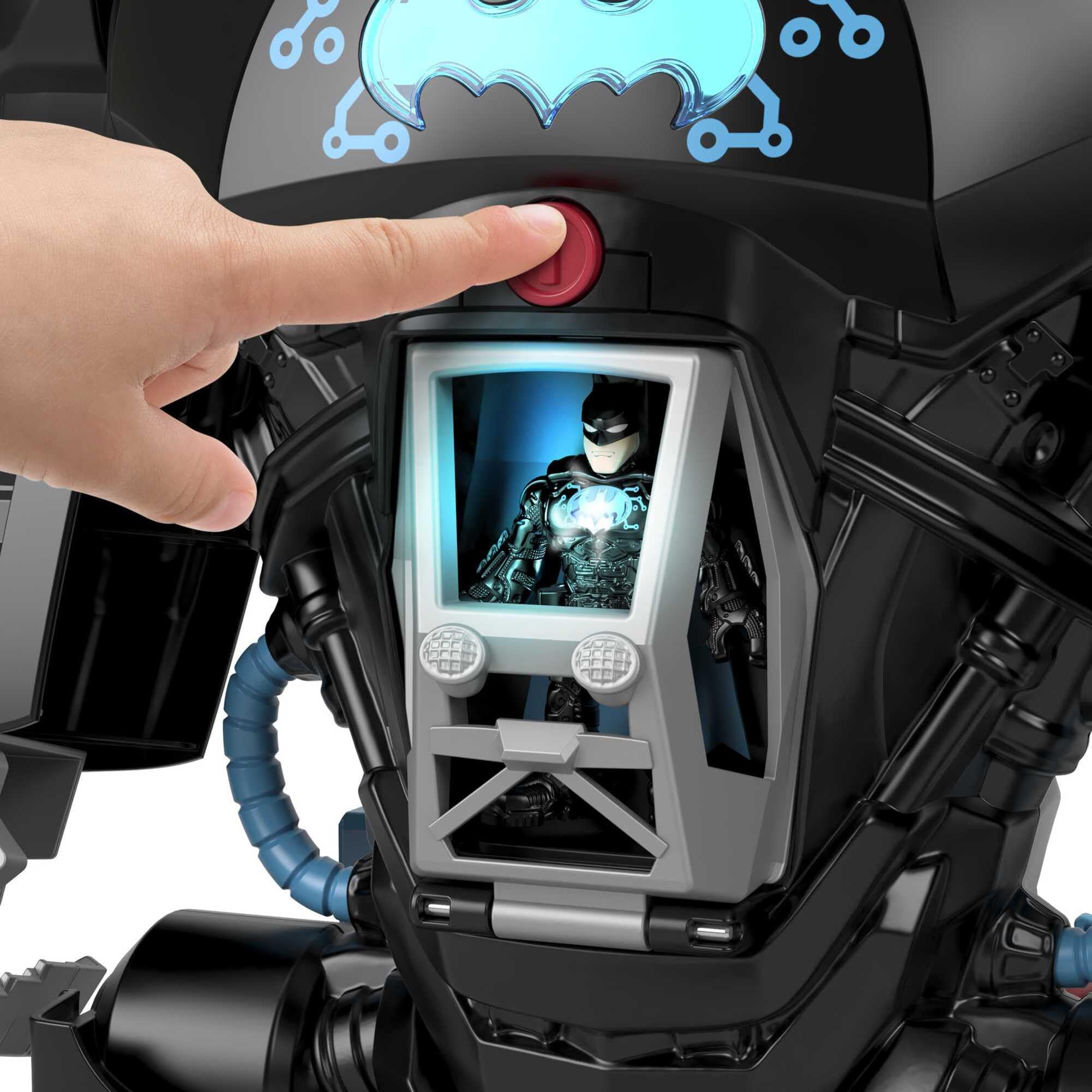 Fisher-Price Imaginext DC Super Friends Bat-robot con Bat-tecnología, robot 2 en 1 que se transforma y conjunto de juego de Batman con luces y sonidos para niños y niñas de 3 a 8 años