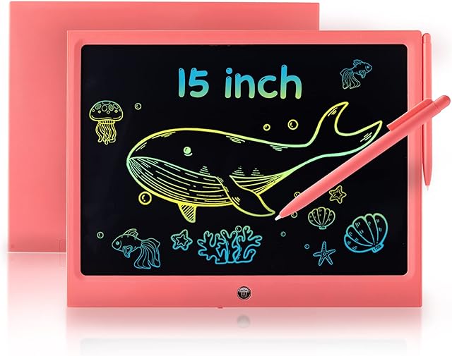 LCD Writing Tablet Electronic Writing Digital eWriter Handwriting Doodle Board Gift for Kids & Adults Home School Office Drawing Pad Gift (15 inch, Pink)