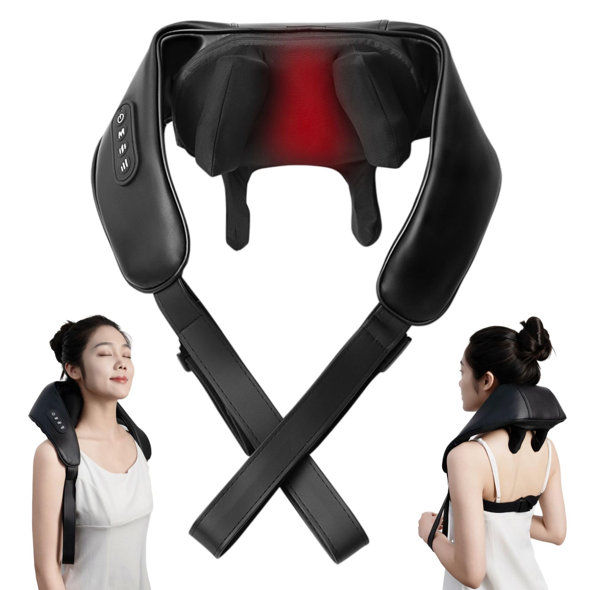Masajeador Espalda Cuello Hombro Eléctrico Masajeador de Cuello Shiatsu,Masajeador Espalda y Cuello con Calor Massager Relajante Alivio del Dolor Muscular para Cuello, Espalda, HombroRegalos Navidad para padres (Negro-)