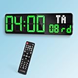 Gym Timer,12'' Digital Wall Clock with Seconds Date for Home Gym, 5 Display Modes |4 Alarms | Remote Control Interval Workout Countdown Timer/Stopwatch for Classroom Office Living Room