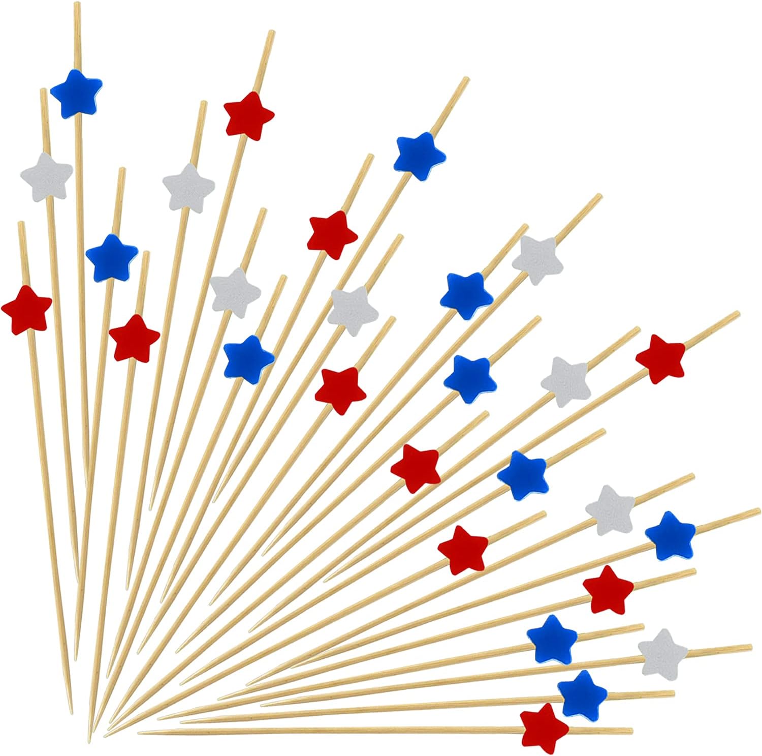 YSSAI Star Cocktail Picks 100 Counts 4.7 Inch Red White and Blue Star Bamboo Toothpicks Cocktail Sticks for 4th of July Party Supplies Independence Day Decorations
