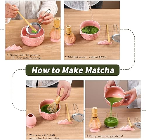 Miniatura 7 de Juego de batidores de matcha, juego de 6 piezas de matcha que incluye cuenco de cerámica de matcha de bambú, soporte para cuchara y cuchara, y kit