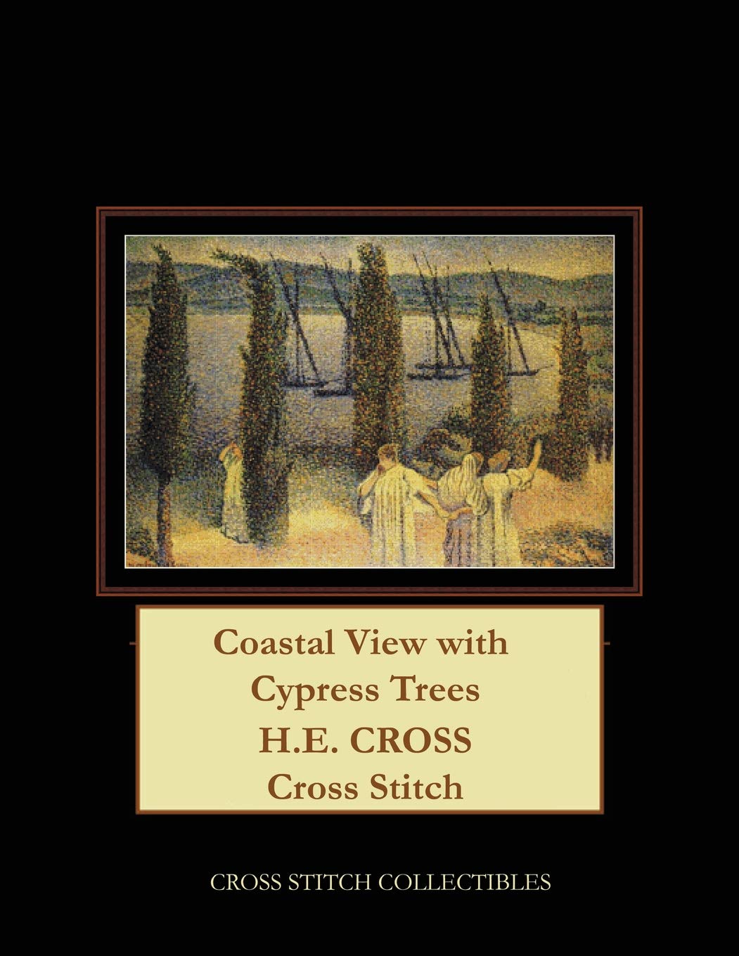 Coastal View with Cypress Trees: H.E. Cross cross stitch pattern