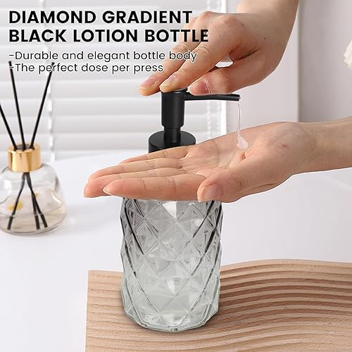 Miniatura 4 de Dispensador de jabón de vidrio degradado negro con bomba, paquete de 2 dispensadores de jabón de manos para baño, loción recargable y dispensador de