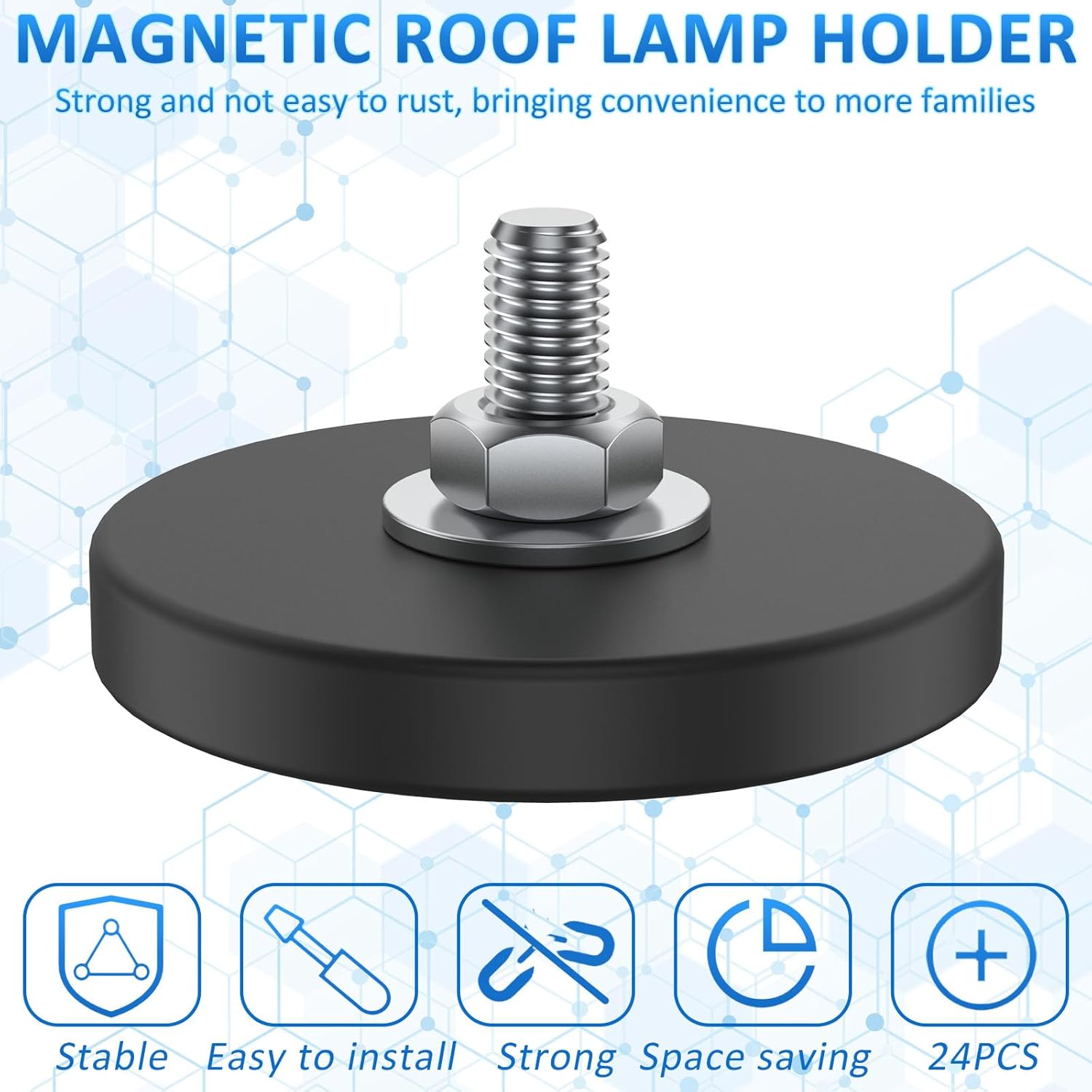 24 Pack Rubber Coated Magnets M6 Rock Light Magnets 1.69 Inch Mounting Magnet Thread Stud Magnetic Anti-Scratch Strong for Rock Light Bar Camera Cabinet Blackboard Refrigerator (24 Pack)