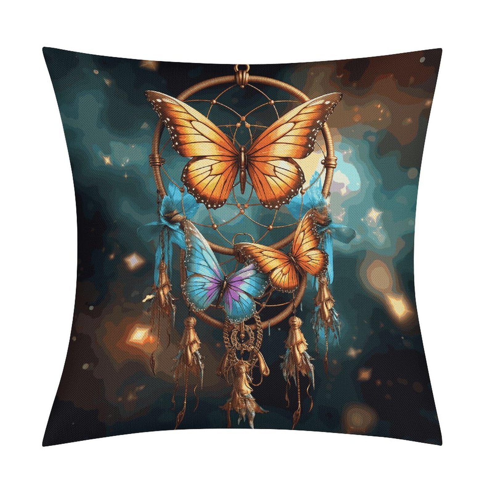 Fodpand Style Dream Catcher Butterfly Pillow Covers 18X18 Inch, Pillow Cases Boho Farmhouse, Throw Pillow Covers For Couch Sofa Bed Spring Home Decor