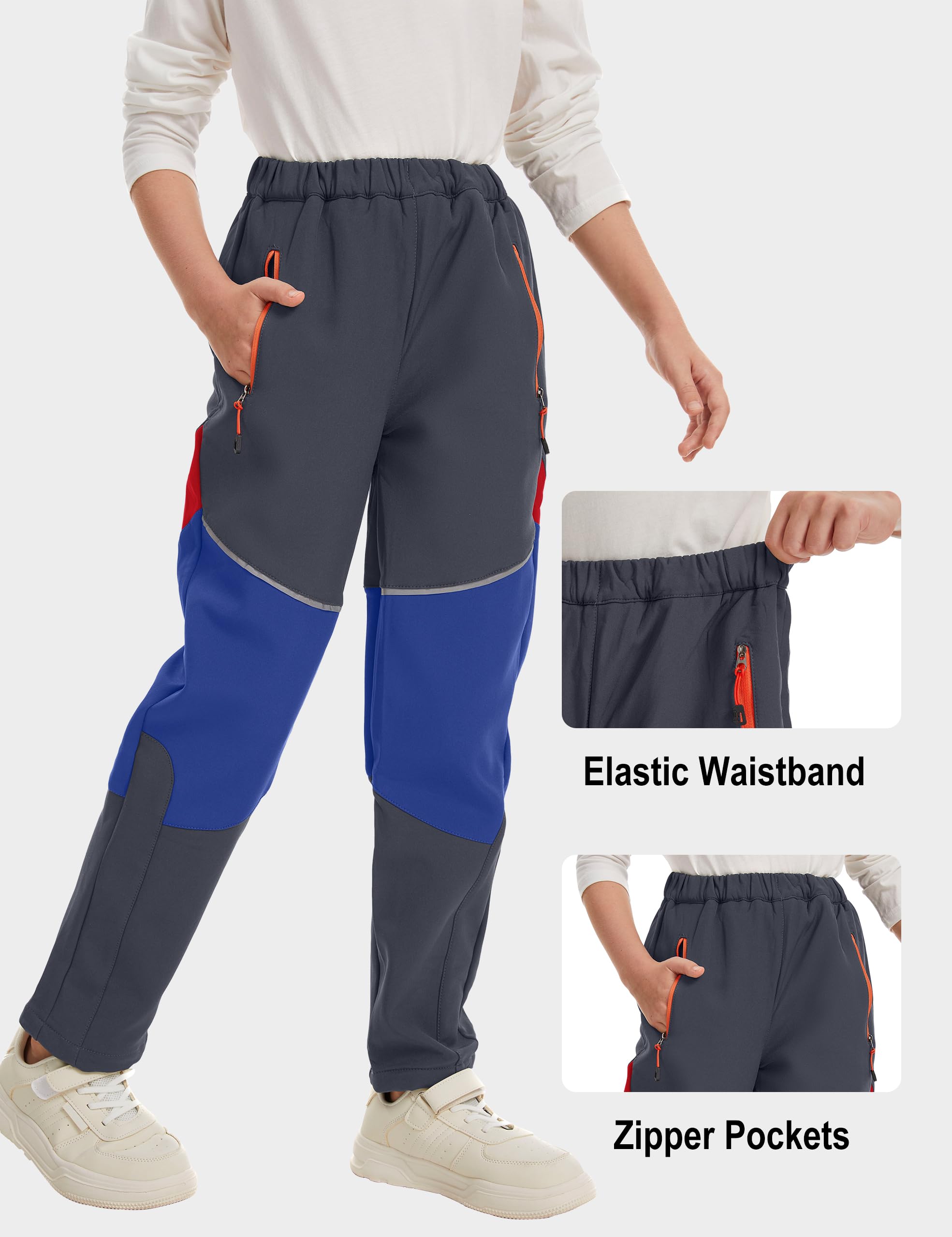 Pantaloni da neve impermeabili per ragazzi e ragazze, pantaloni da sci isolati invernali foderati in pile, elastico in vita Softshell pantaloni da trekking per ragazzi