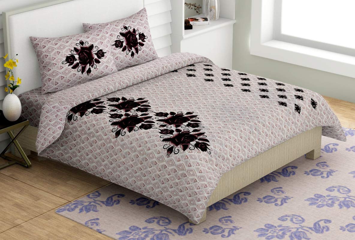PureComfort New 100% Cotton Double bedsheet with 2 Pillow Covers. (EXP-04)